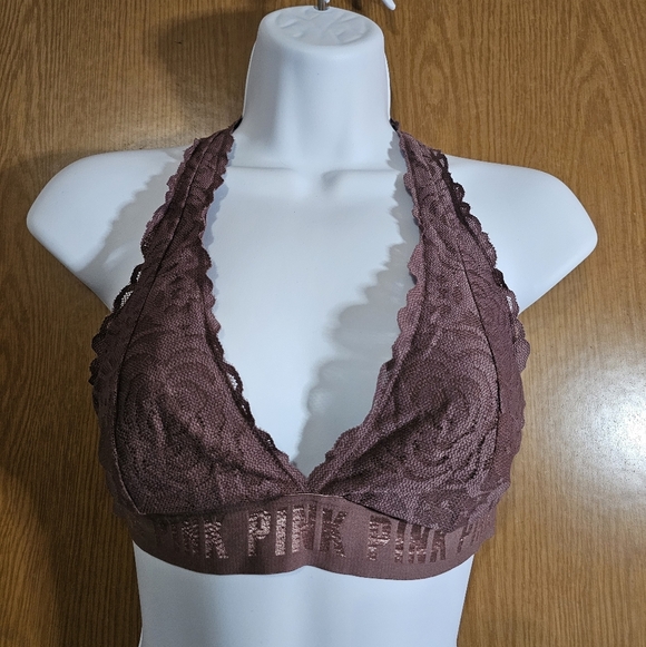 PINK Victoria's Secret Mauve Lace Halter Bralette - Picture 9 of 14